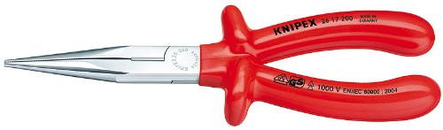 KNIPEX Tools - Long Nose Pliers With Cutter, Plastic Dipped, 1000V Insulated (2617200)