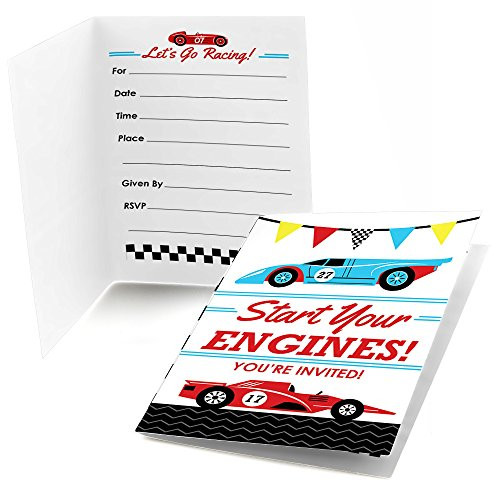 Big Dot of Happiness Lets Go Racing - Racecar - Fill in Race Car Birthday Party or Baby Shower Invitations (8 Count)