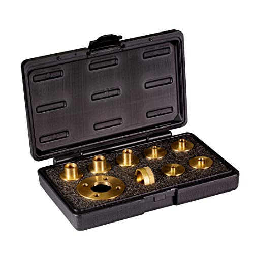 POWERTEC 71220 10 Piece Solid Brass Template Guide Kit with Adaptor | CNC Precision Ground | Router Guide for Templates | Includes 7 Router Guides and