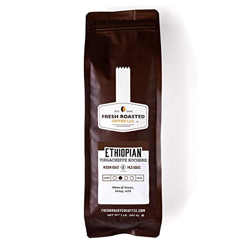 Fresh Roasted Coffee LLC, Ethiopian Yirgacheffe Coffee, Medium Roast, Whole Bean, 2 Pound Bag