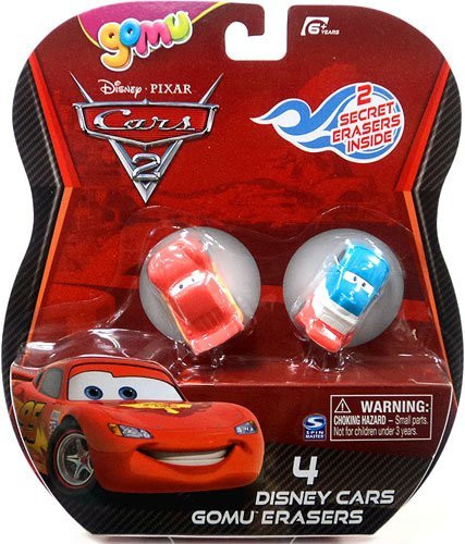 Disney / Pixar CARS 2 Movie Gomu Eraser 4Pack Lightning McQueen Raoul Caroule 2 Secret Erasers