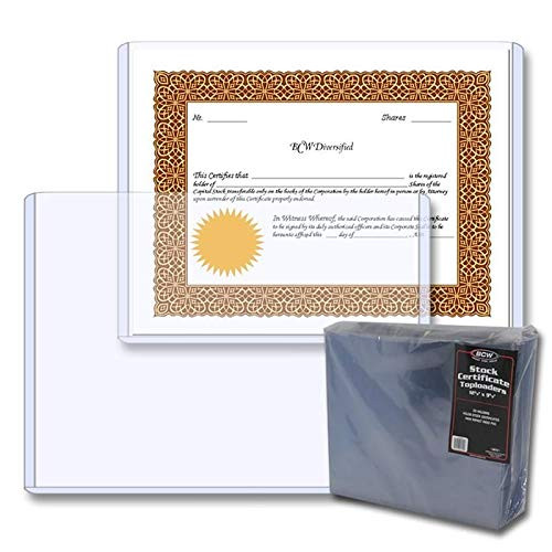 (10) Stock Certificate Topload Holders - Rigid Plastic Sleeves - BCW Brand