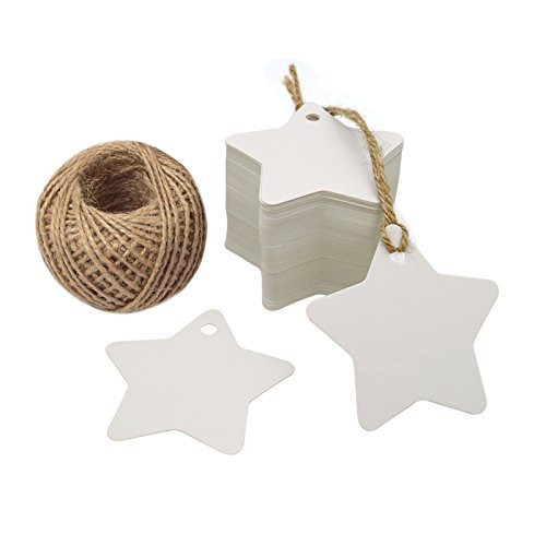 White Star Gift Tags,Blank Gift Tags with String,100 Pcs Kraft Paper Vintage Hang Tags With 100 Feet Natural Jute Twine