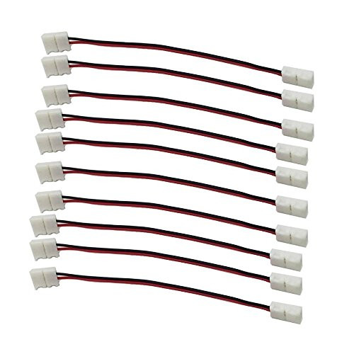 LightingWill 10pcs/Pack Strip to Strip with Wire Solderless Snap Down 2Pin Conductor LED Strip Connector for 8mm Wide 3528 2835 Single Color Flex LED Strips