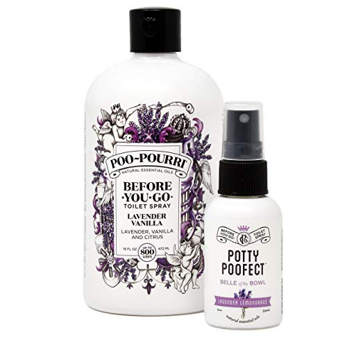 Poo-Pourri Lavender Vanilla 16 Ounce Refill Bottle and Lavender Lemongrass 2 Ounce Before You Go Toilet Spray