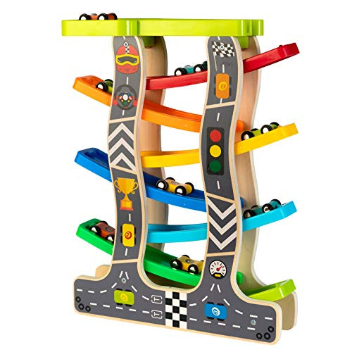 Toy To Enjoy Wooden Racer Ramp Toy with 7 Car Ramps, 1 Parking Garage & 8 Mini Cars Wood Race Track for 1, 2, 3 Toddlers, Boys & Girls Educational V Toy To Enjoy Wooden Racer Ramp Toy with 7 Car Ramps, 1 Parking Garage & 8 Mini Cars Wood Race Track for 1, 2, 3 Toddlers, Boys & Girls Educational V