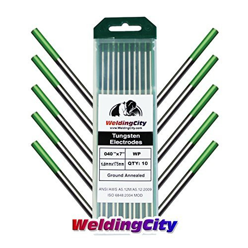 WeldingCity 10-pk Premium TIG Welding Tungsten Electrode Rod Pure (Green, EWP) .040" x 7" | 10-pcs