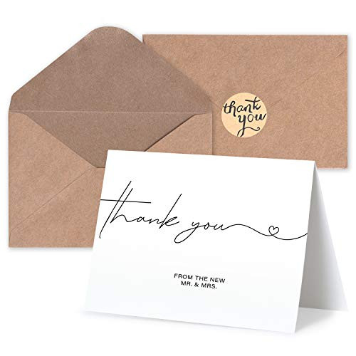 Blank Wedding Thank You Cards - Personalized Greetings, Gratitude Letter & Wedding Thank You Cards From The New Mr and Mrs - Wedding Thank You Notes w