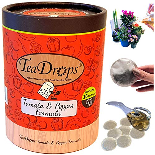 TeaDrops Organic Tomato + Pepper + Eggplant Fertilizer  16 Liquid Vegetable Plant Food Packets  Make up to 32 Gallons (Easy, No Urea, Ecofriendly)