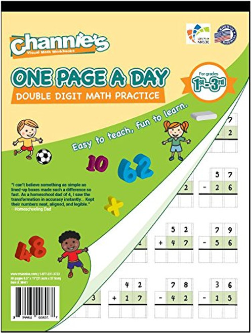 Channie's One Page A Day Double Digit Math Problem Workbook for 1st - 3rd Grade Simply Tear Off On Page a Day For Math Repetition Exercise!