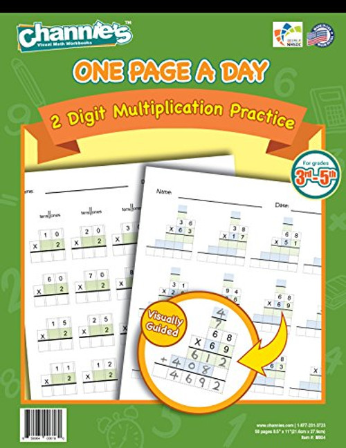 Channies One Page A Day Workbook, Double Digit Multiplication Math Practice Worksheets, 50 Pages, Grades 3rd, 4th, and 5th, Size 8.5 x 11 Channies One Page A Day Workbook, Double Digit Multiplication Math Practice Worksheets, 50 Pages, Grades 3rd, 4th, and 5th, Size 8.5 x 11