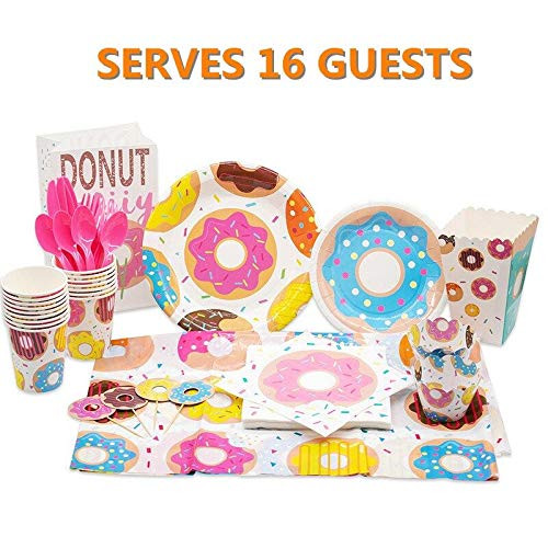 Donut Theme Party Supplies Serves 16 Guests Donut Party Include Tablecover Napkins 9 Inch Plates 7 Inch Plates & Cups