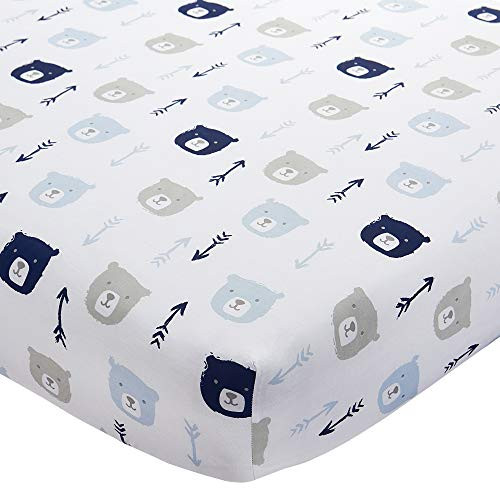 Wendy Bellissimo Nursery Bedding Baby Crib Bedding Fitted Sheet 200 Thread Count - Bear in Navy/Grey