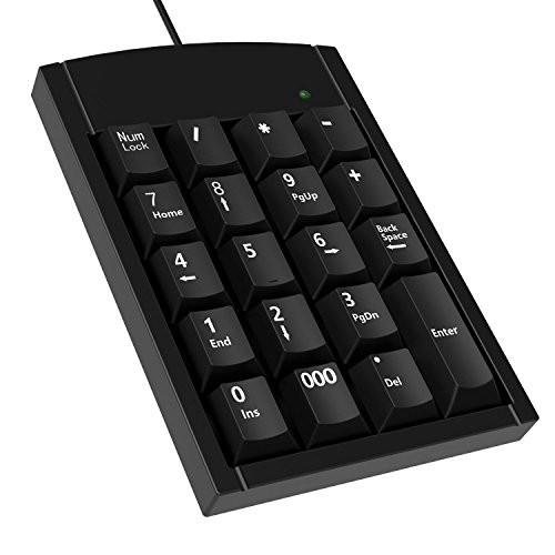 Numeric Keypad, Elizza Portable Slim USB Mini Number Pad for Laptop Desktop Computer PC, Full Size 19 Key with Big Print Letters - Black