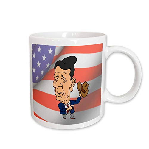 3dRose mug_60095_2 President Ronald Reagan with American Flag Ceramic Mug, 15-Ounce