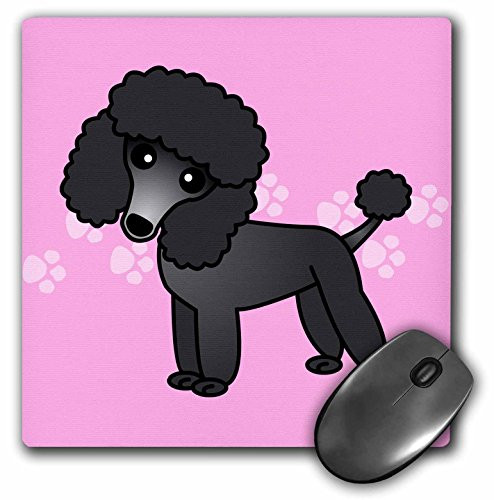 3dRose LLC 8 x 8 x 0.25 Inches Mouse Pad, Cute Black Poodle Pink Paw Print Background (mp_13764_1)