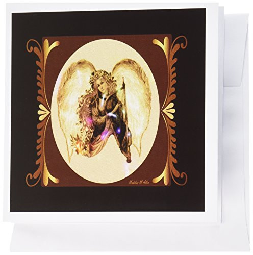 3dRose Angel With Harp - Christmas Art 7 - Greeting Cards, 6 x 6 inches, set of 6 (gc_6677_1)