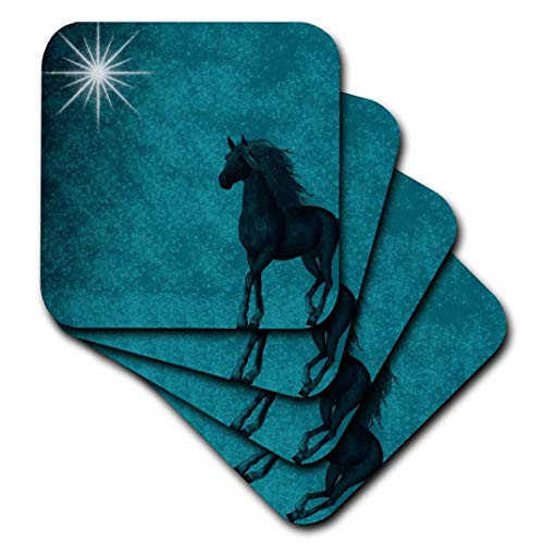 3dRose cst_164692_3 Beautiful Horse Aqua Grunge Sky-Ceramic Tile Coasters, Set of 4