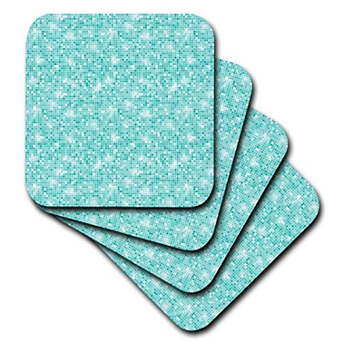 3dRose cst_192780_3 Chic Aqua Abstract Sparkling Squares-Ceramic Tile Coasters, Set of 4