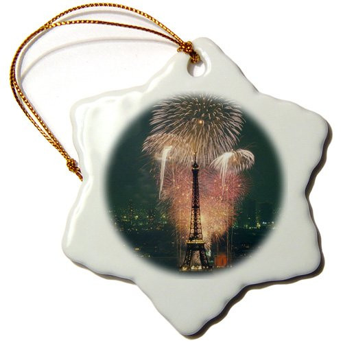 3dRose orn_81331_1 Fireworks, Eiffel tower, Paris, France-Eu09 Aba0106-Alex Bartel-Snowflake Ornament, 3-Inch, Porcelain