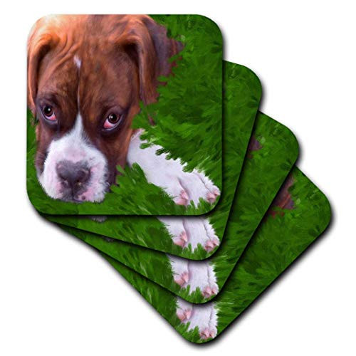 3dRose CST_11978_3 Boxer Puppy-Ceramic Tile Coasters, Set of 4