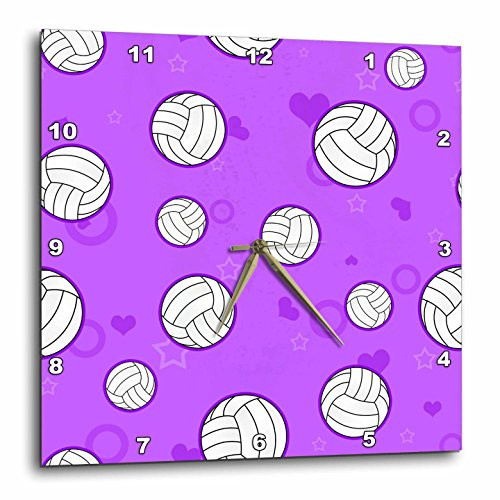 3dRose DPP_195245_2 Purple Volleyball Pattern Wall Clock, 13 by 13-Inch