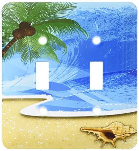 3dRose lsp_152537_2 Beach Scene with a Palm Tree, Sea Shell & Surfer Double Toggle Switch