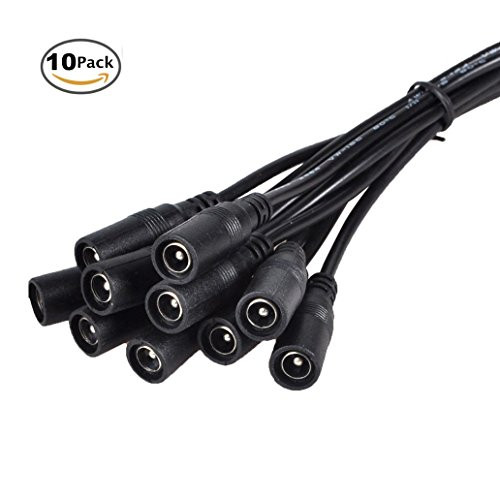 VONOTO 10PACK DC Female 5.5mmx2.1mm Power Jack Adapter Plug Pigtail Cable, 10inch DC Power Pigtail Female Jack Wire for CCTV Security Camera, DVR, HDVD, LED Strip Light, Low Voltage Application