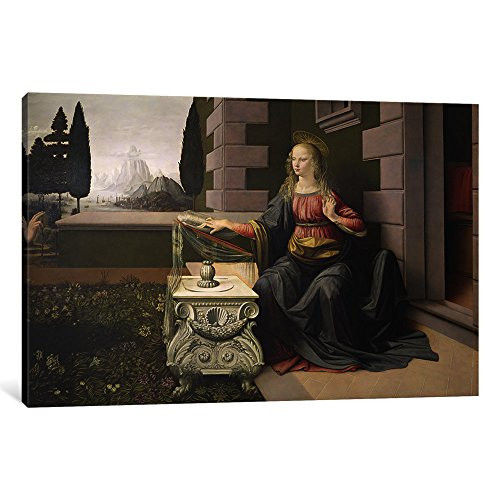 iCanvasART 1 Piece Virgin Mary, from The Annunciation, 1472-75 Canvas Print by Leonardo da Vinci, 18" x 12"/0.75" Deep
