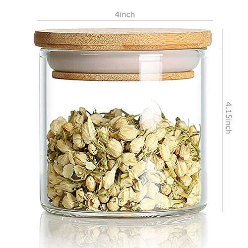 DecentGadget Clear Borosilicate Glass Airtight Canister with Bamboo Lid and Silicone Sealing Ring Storage Jar for Candy Tea Cookie Nuts Cereal (760ml)