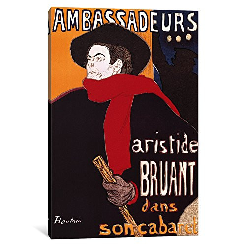 iCanvasART 1 Piece Poster Advertising Aristide Bruant Canvas Print by Henri de Toulouse-Lautrec, 12" x 8"/0.75" Deep
