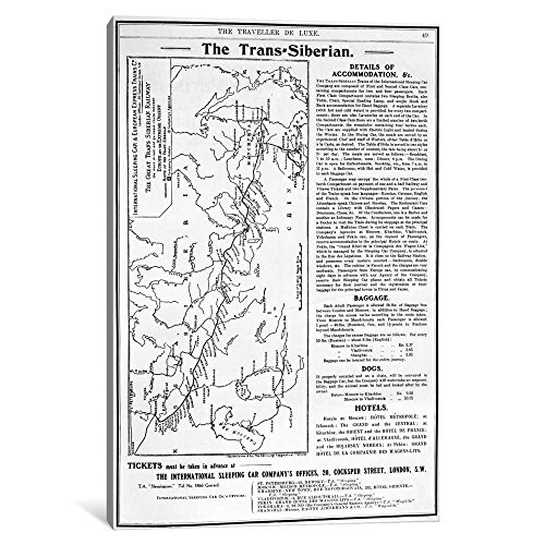 iCanvasART 1-Piece Map of The Trans-Siberian Railway, Produced by J. Bartholomew & Co, c.1920 Canvas Print by English School, 18" x 12"/0.75" Deep