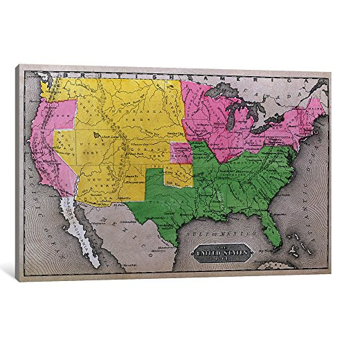 iCanvasART 1-Piece Map of The United States in 1861, 1861 Canvas Print by American School, 0.75 by 18 by 12-Inch