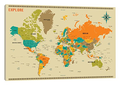 iCanvasART New World Map Canvas Print by Jazzberry Blue, 18" x 12"