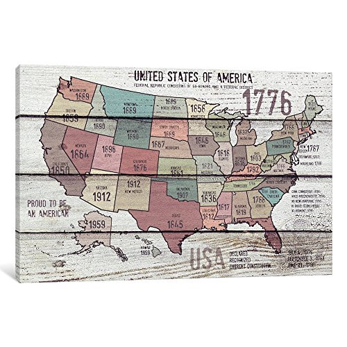 iCanvasART iCanvas The United States of America Map III Gallery Wrapped Canvas Art Print by Irena Orlov, 12" x 8"