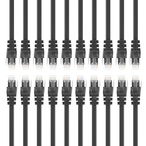 GearIt 20-Pack, Cat5e Ethernet Patch Cable 7 Feet - Snagless RJ45 Computer LAN Network Cord, Black