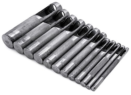 Bastex Heavy Duty 12 Piece Hollow Punch Set. 3mm to 19mm. Leather Working Tools Perfect for Holy Punches in Fabric, Belts, Shoes and More.