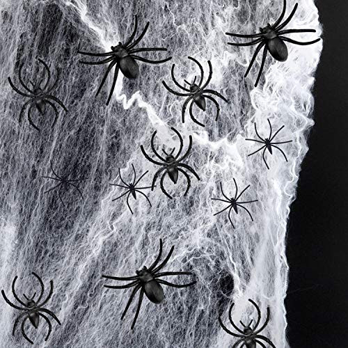 Coopay Spider Web White Cob Webs (200 Square Feet) with 60 Pieces Fake Plastic Spiders for Halloween Indoor Outdoor Party Decorations