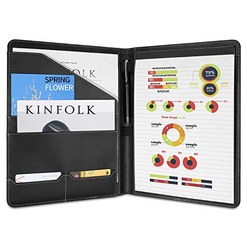 ProCase Padfolio Resume Portfolio Folder Binder, Interview Business Legal Document Organizer, with Card Holder, Letter Size Writing Notepad -Black