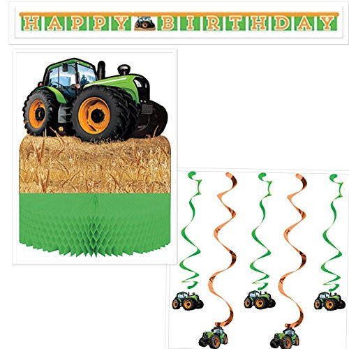 Farm Decoration Supply Bundle Pack: Centerpiece, Dizzy Danglers, Happy Birthday Banner