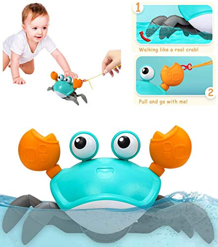 Dpower Bath Toys Cute Crab 2 in 1 Pull Toys & Bath Toys for toddlers 1-3 Years, Amphibious Clockwork Bathtub Toys for Kids, Push and Pull Baby toys, W
