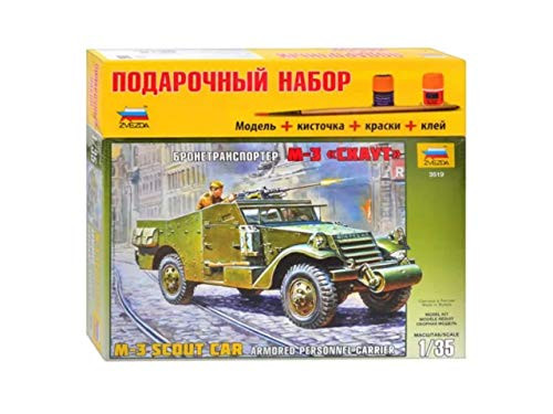 ZVEZDA 3519 P - Armored Personnel Carrier M-3 Scout CAR - Gift Set Plastic Model Kit Scale 1/35 171 Parts Lenght 6.25" / 16 cm