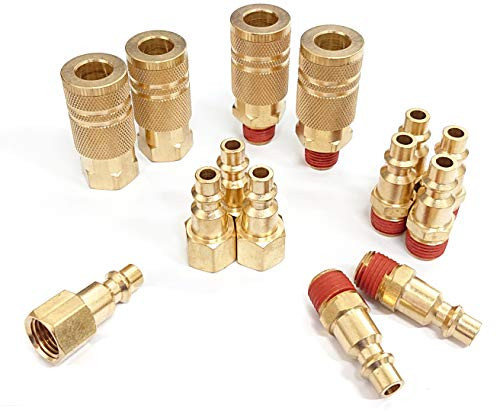 Tanya Hardware Coupler and Plug Kit (14 Piece), Industrial Type D, 1/4 in. NPT, Solid Brass Quick Connect Air Fittings Set