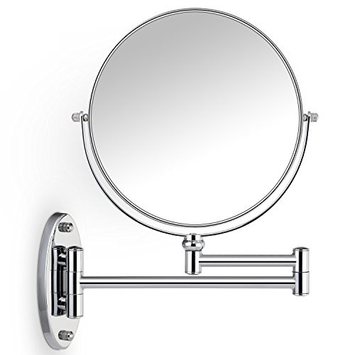Miusco Wall Mounted Makeup Mirror, Premium 7X Magnifying 8'' Two-Sided Bathroom Vanity Mirror, Extendable Arm, Round, Chrome Miusco Wall Mounted Makeup Mirror, Premium 7X Magnifying 8'' Two-Sided Bathroom Vanity Mirror, Extendable Arm, Round, Chrome