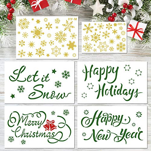 Christmas Snowflake Stencils - 6 Packs Resuable Stencils Happy New Year Merry Christmas Happy Holiday Let it Snow Pattern Painting Template for Window Christmas Snowflake Stencils - 6 Packs Resuable Stencils Happy New Year Merry Christmas Happy Holiday Let it Snow Pattern Painting Template for Window