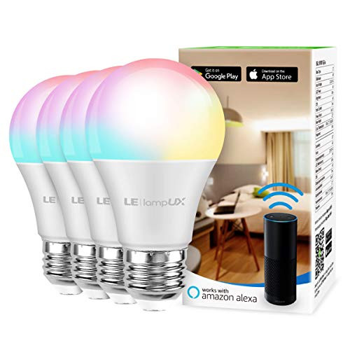 Smart LED Light Bulbs, LampUX WiFi Bulbs, Compatible with Alexa and Google Home, Color Changing Light Bulbs, Dimmable with App, A19 E26, 60 Watt Equiv