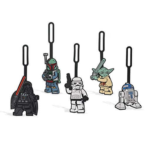 LEGO Star Wars Luggage Bag Tag 5 Pack Assortment - Includes Darth Vader, Boba Fett, Stormtrooper, Yoda, and R2-D2
