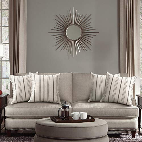 Sunlit Decorative Throw Pillow Case Cushion Covers, Modern Accent Square Pillow Case Cover, 18" x 18", Set of 4 White with Gray Stripes Textured Linen