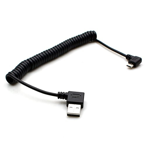 Rerii Coiled Micro USB Cable Spring, Coiled Micro B USB Cable, Left Angled for Micro USB Plug Device, Charging and Data SYNC, For Samsung, HTC, Huawei, Sony and More
