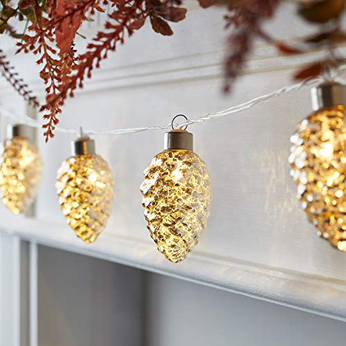 Lights4fun, Inc. 10 Glass Pine Cone Fall Thanksgiving Indoor Battery Operated LED String Lights